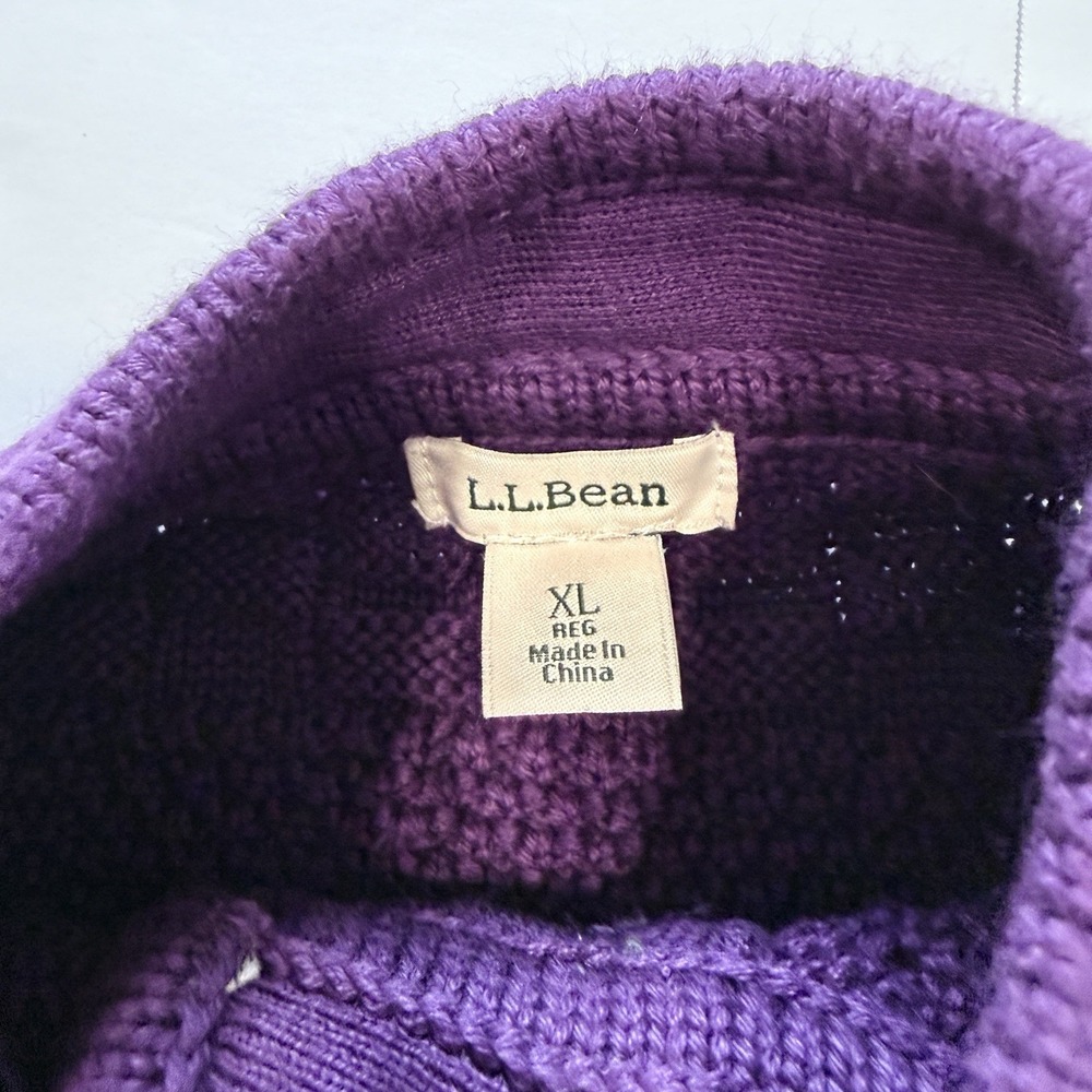 LL Bean Purple Stitchworks Button Up Cotton Cardigan Sweater Size XL - Picture 7 of 8